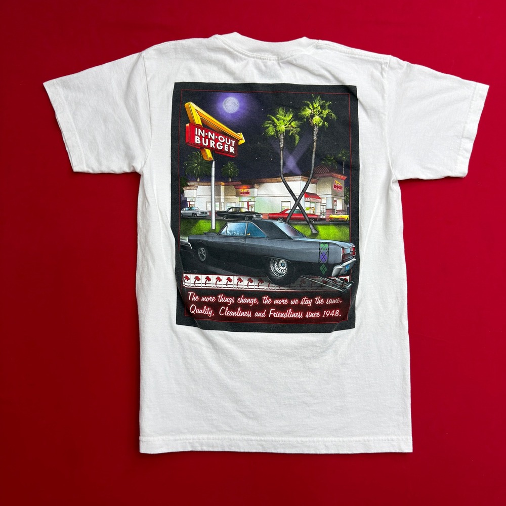 In-N-Out Burger California Classic Car Graphic T-Shirt Mens Small White Cotton